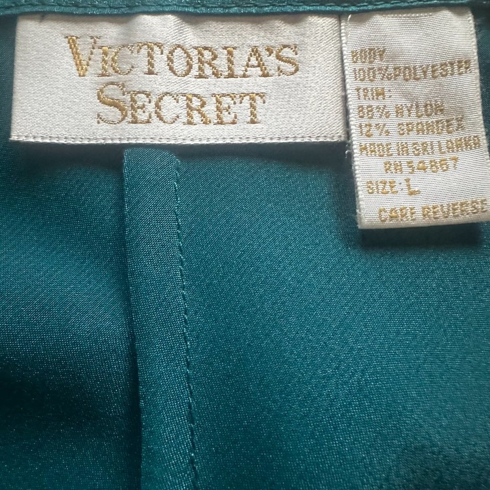 Gold Label Victoria's Secret Satin Teal Chemise with Lace & Slit - Size L - Picture 9 of 10